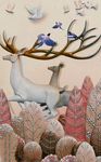 现代北欧浮雕梅花鹿小鸟装饰画