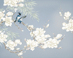 蓝色创意花鸟背景底纹素材墙