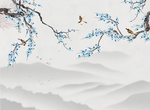 蓝色水墨花朵艺术创意玄关屏风新