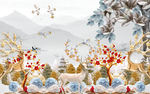 3D立体麋鹿发财树北欧背景墙