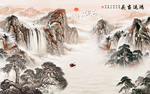 鸿运当头国画水墨山水玄关屏风背