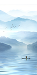 蓝色水墨山水玄关屏风背景底纹创