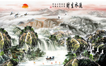 流水生财中式山水水墨画艺术创意