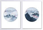 中国风山水风景双联装饰画