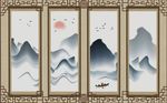 中式手绘山水画水墨背景墙