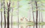 欧式唯美风景糜鹿背景墙