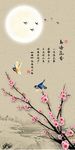 中式手绘梅花小鸟装饰画