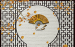中式木框花鸟扇子玄关屏风背景底