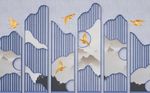 立体山水线条金色小鸟背景墙