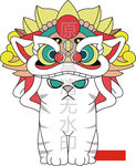 矢量潮牌卡通醒狮猫图案