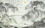中式山水风光无限背景墙