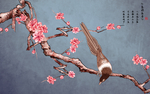 鸟语花香新中式玄关屏风背景底纹