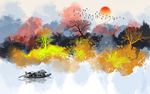 手绘画创意玄关屏风背景底纹素材