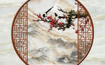 门框造型圆形扇形梅花水墨壁画
