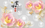 家和圆圈汽泡珍珠花朵壁画背景墙