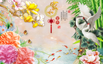 家和富贵玉兰花开天鹅竹枝壁画