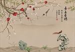 喜上眉梢中式古典梅花山水背景墙