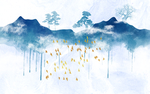 中式线条山水玄关屏风背景底纹素