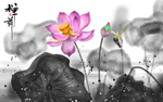 中式莲花水墨画玄关屏风背景底纹