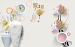 浮雕花瓶莲花3D电视背景墙