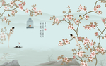 工笔画花鸟中式玄关屏风背景底纹