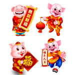 2019猪卡通插画猪年大吉卡通