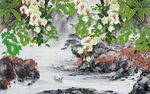 电视背景墙 国画花鸟