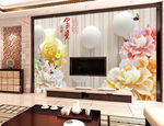 荷花玉雕福字装饰画背景墙