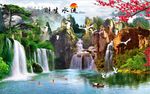 新款山水画流水生财背景墙
