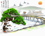 中式抽象山水字画背景墙