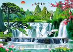 新款山水画流水生财背景墙