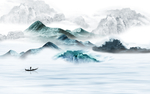 水墨山水创意新中式玄关屏风背景