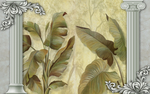 欧美罗马柱芭蕉叶背景墙壁画