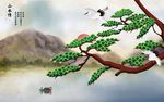 山水情迎客松大理石背景墙