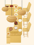 手绘扁平化日式餐厅插画