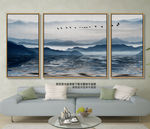 蓝色山水三联画