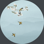 大型圆形山水花鸟画
