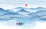 新款意境山水画背景墙