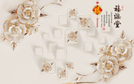 福满堂3D花卉方框电视背景墙