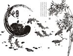 硅藻泥矢量图天地人和年年有鱼竹