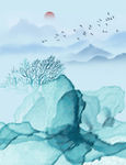 抽象意境淡蓝色山水风景装饰画