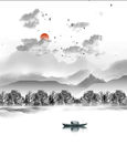 盘旋大雁群意境禅意山水装饰画