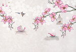 中式手绘工笔花鸟梅花背景墙装饰