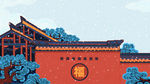 手绘 插画 中国风 复古 园林