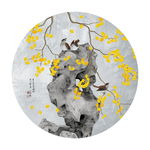 太湖石银杏花鸟中式装饰画晶瓷画