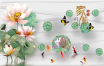 家和富贵九鱼莲花浮雕背景墙