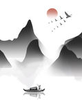 手绘水墨中式山水装饰画
