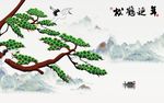 松鹤延年青松新中式背景墙