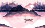 水墨山水船只