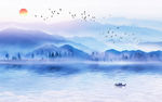 山水  水墨水彩画